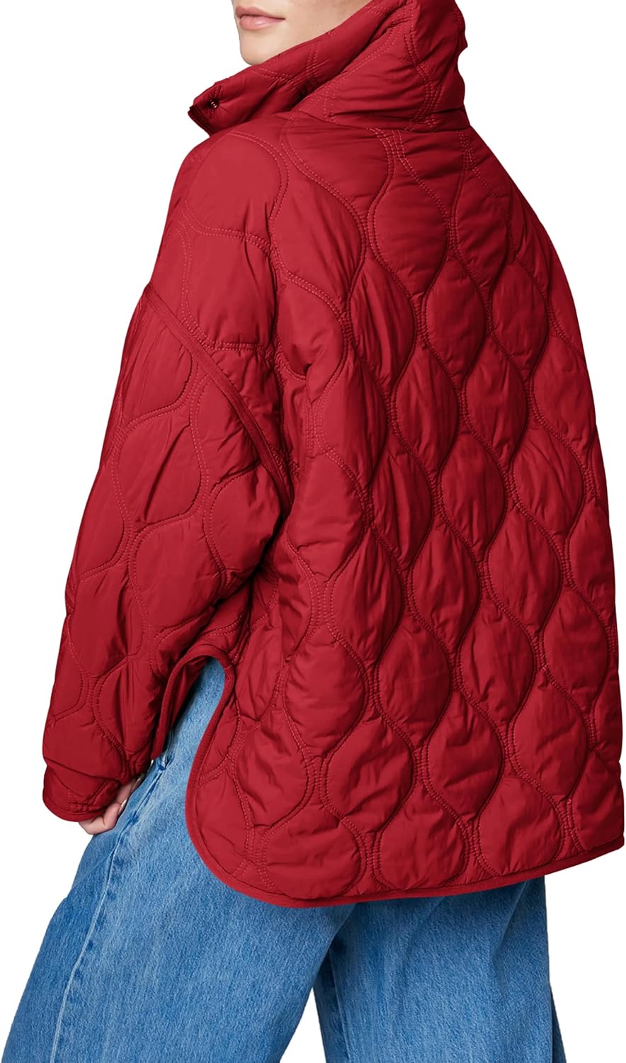 Women's Quilted Lightweight Puffer Jacket Long Sleeve Half Zip Up Coat with Pocket