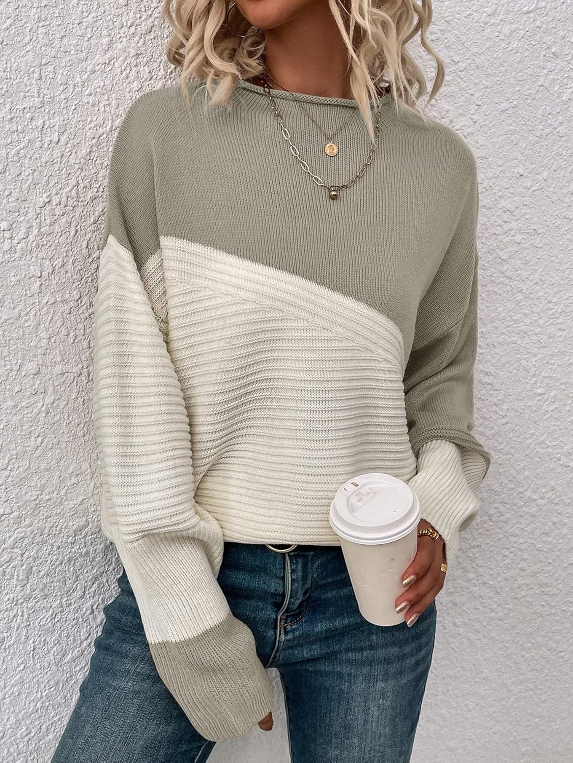 Women's off-shoulder loose color block sweater