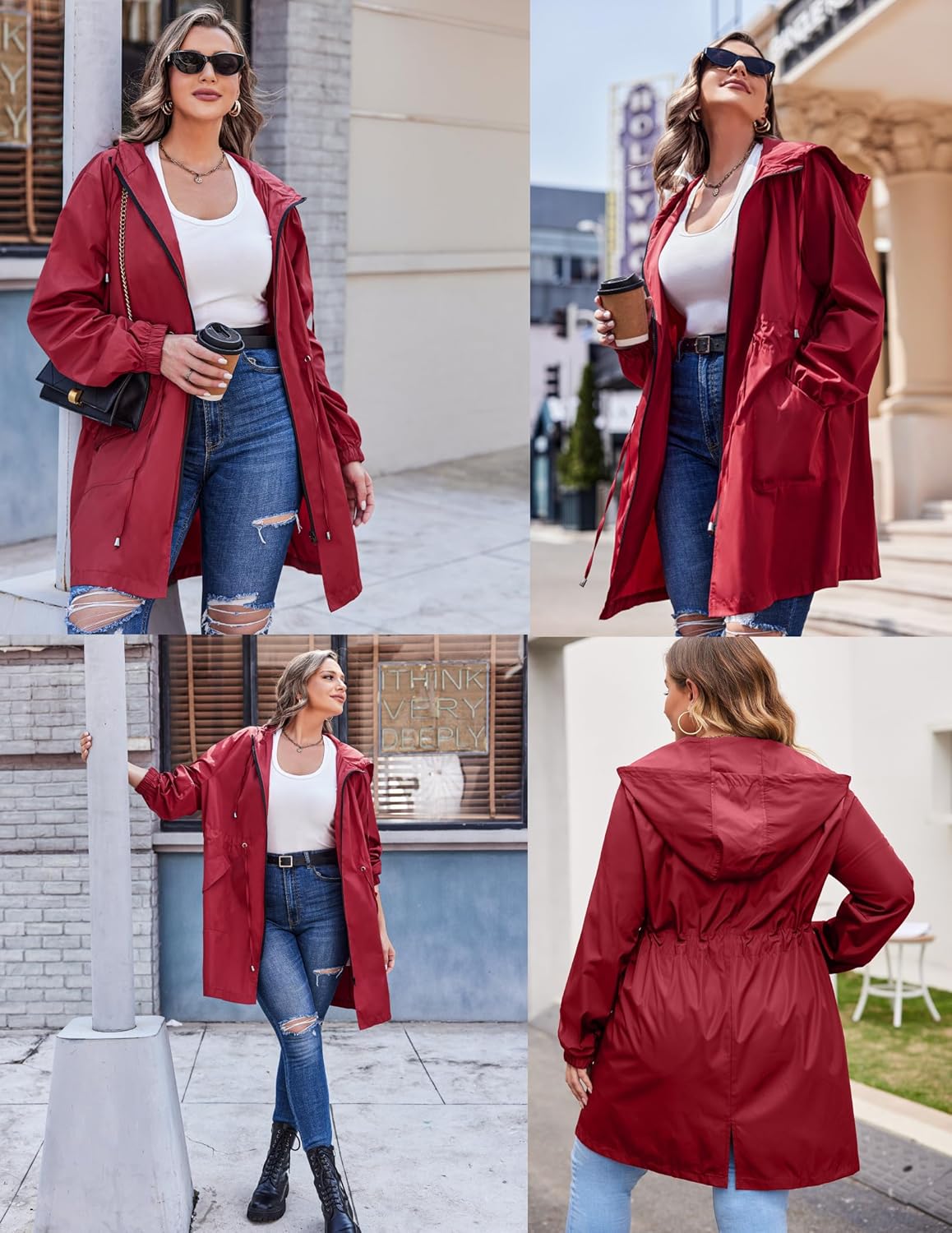 Women's Plus Size Lightweight Hooded Waterproof Jackets with Pockets