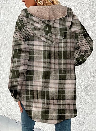 Women's Flannel Hooded Plaid Shacket Thick Coat Fuzzy Fleece Jacket(BUY 2 FREE SHIPPING)