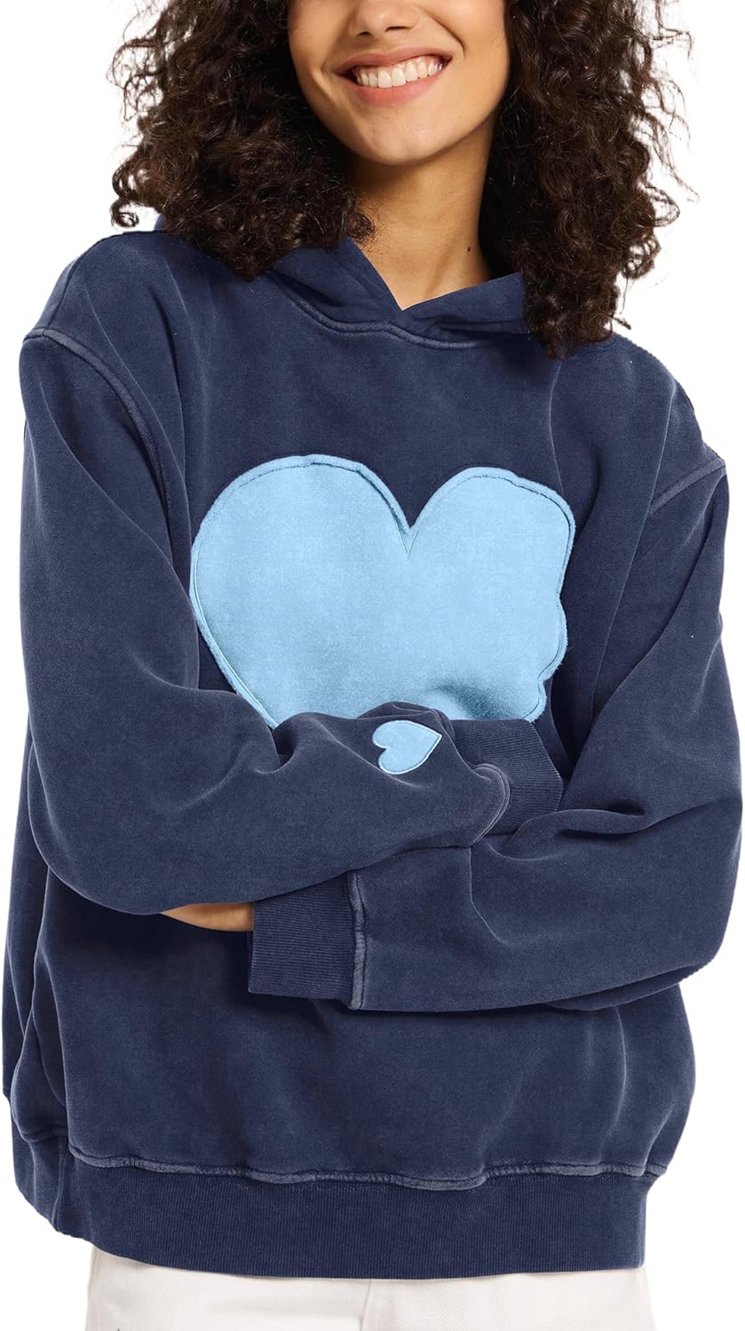 Women's Oversized Heart Patch Couples Hooded Sweatshirts