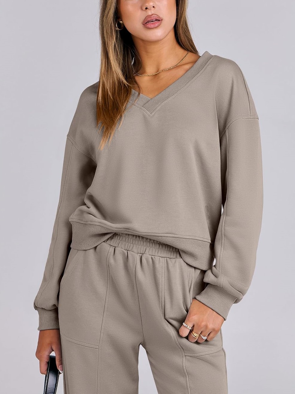 Women's V Neck Sweatshirts Wide Leg Jogger Sweatpants Lounge Sets