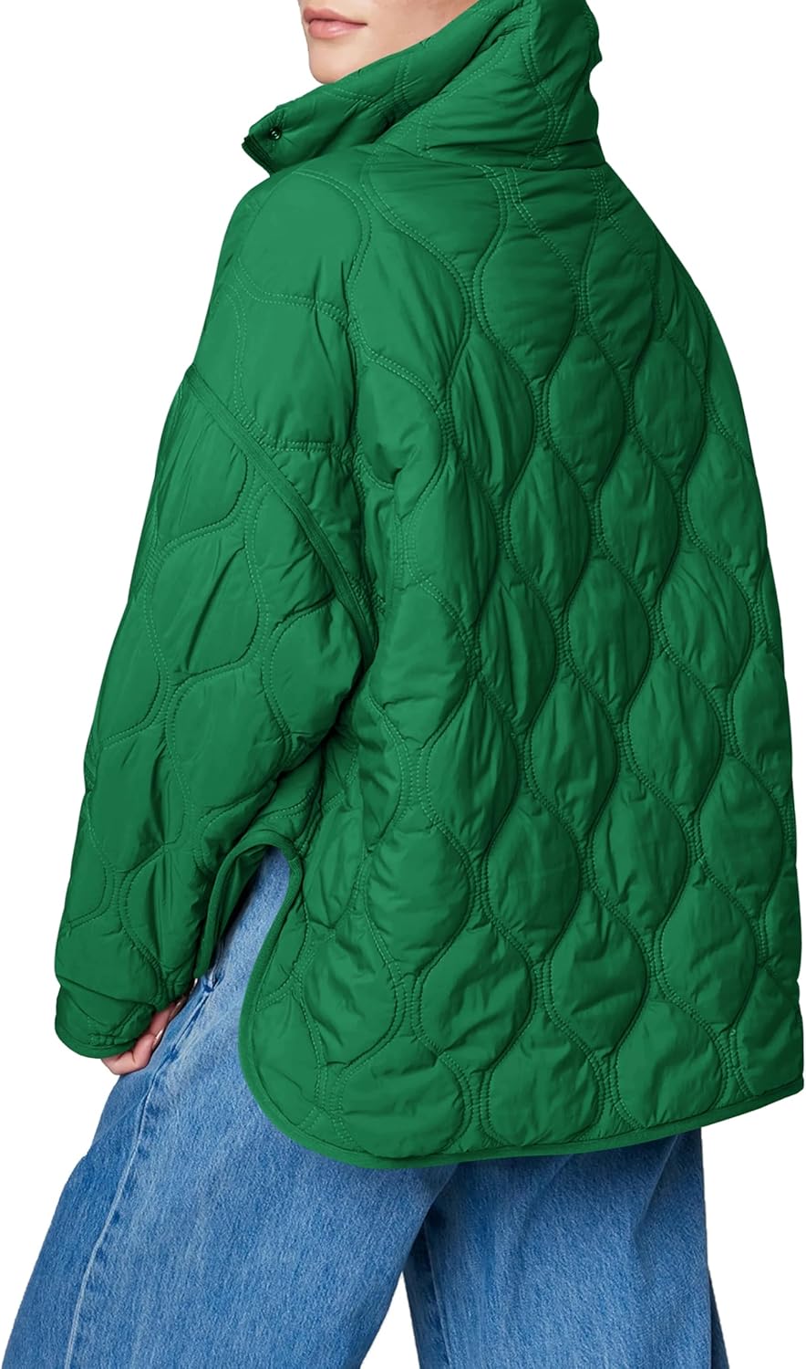 Women's Quilted Lightweight Puffer Jacket Long Sleeve Half Zip Up Coat with Pocket