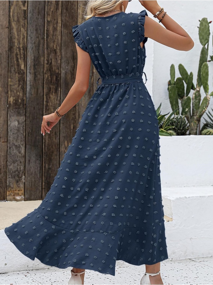 Women Swiss Dot Boho Flowy Ruffle Long Maxi Cocktail Dress
