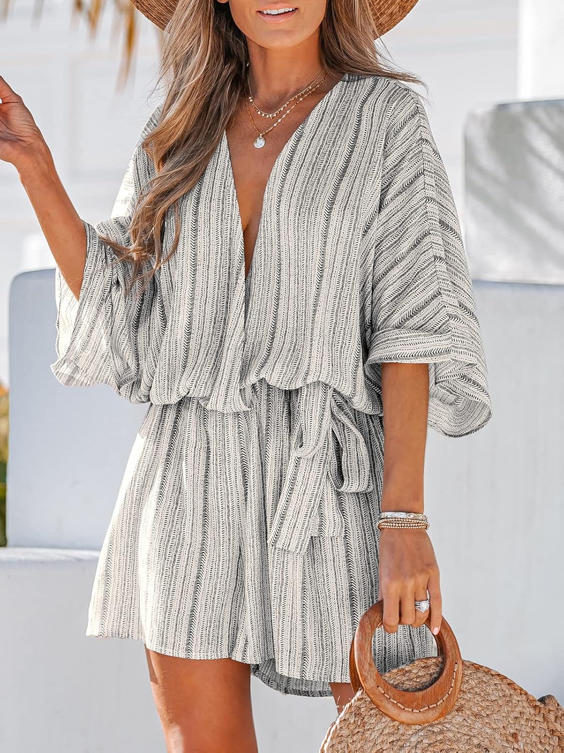 Women's Lace Up Leopard Print Romper Short Sleeves Jumpsuits