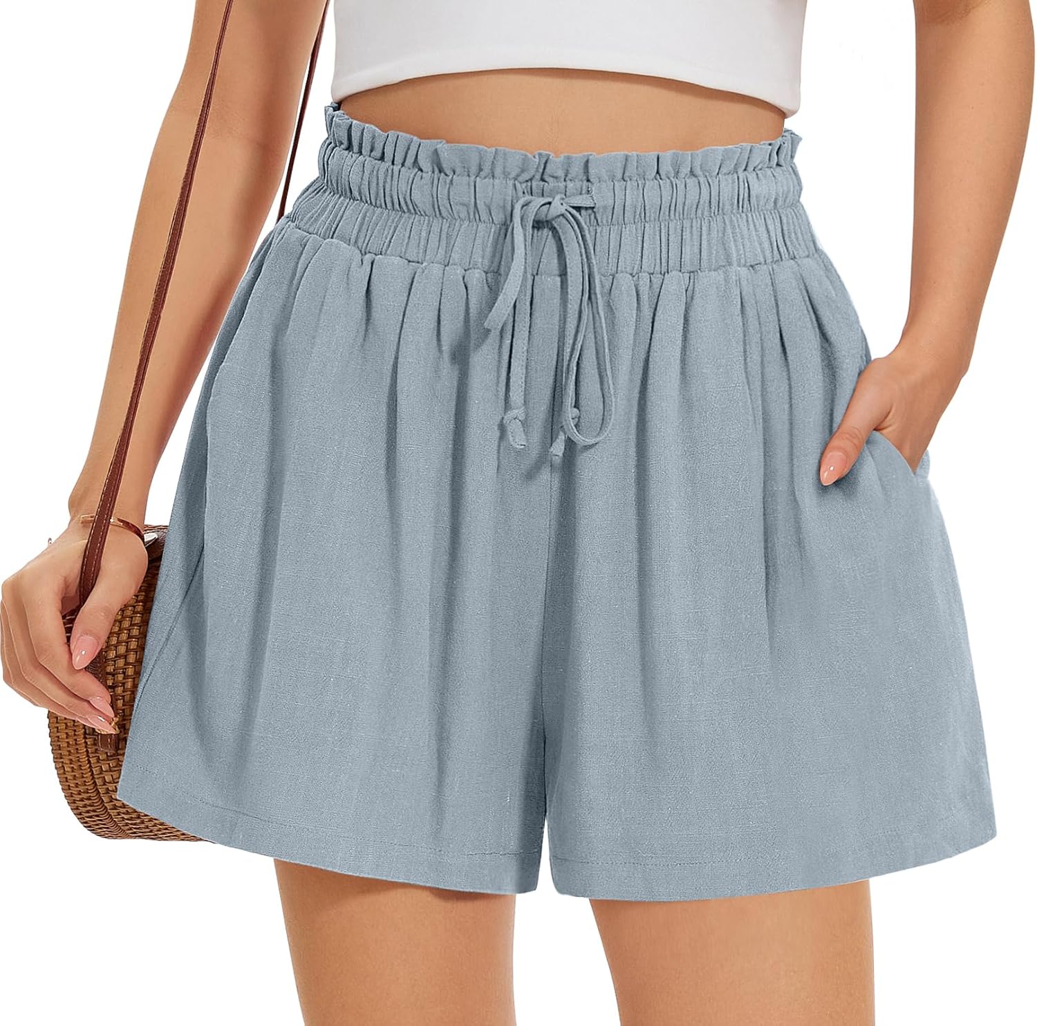 Womens Summe Casual Linen Short Pants with Pockets