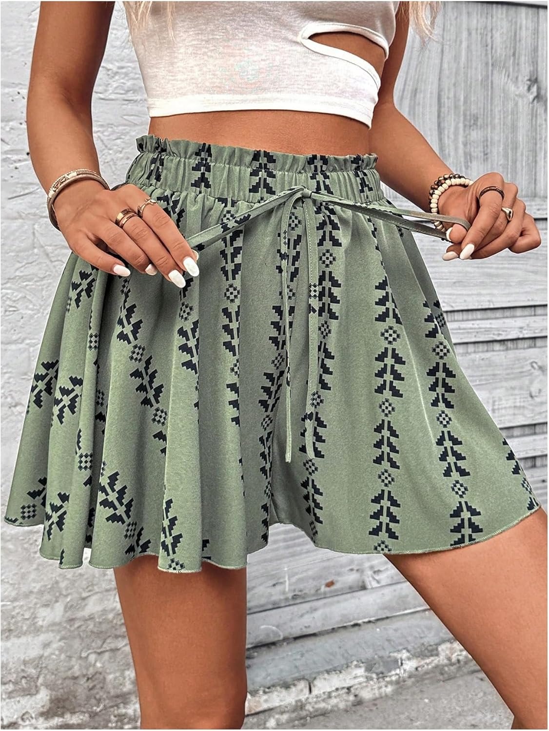 Women's All Over Print Front Knot High Waist Flowy Shorts