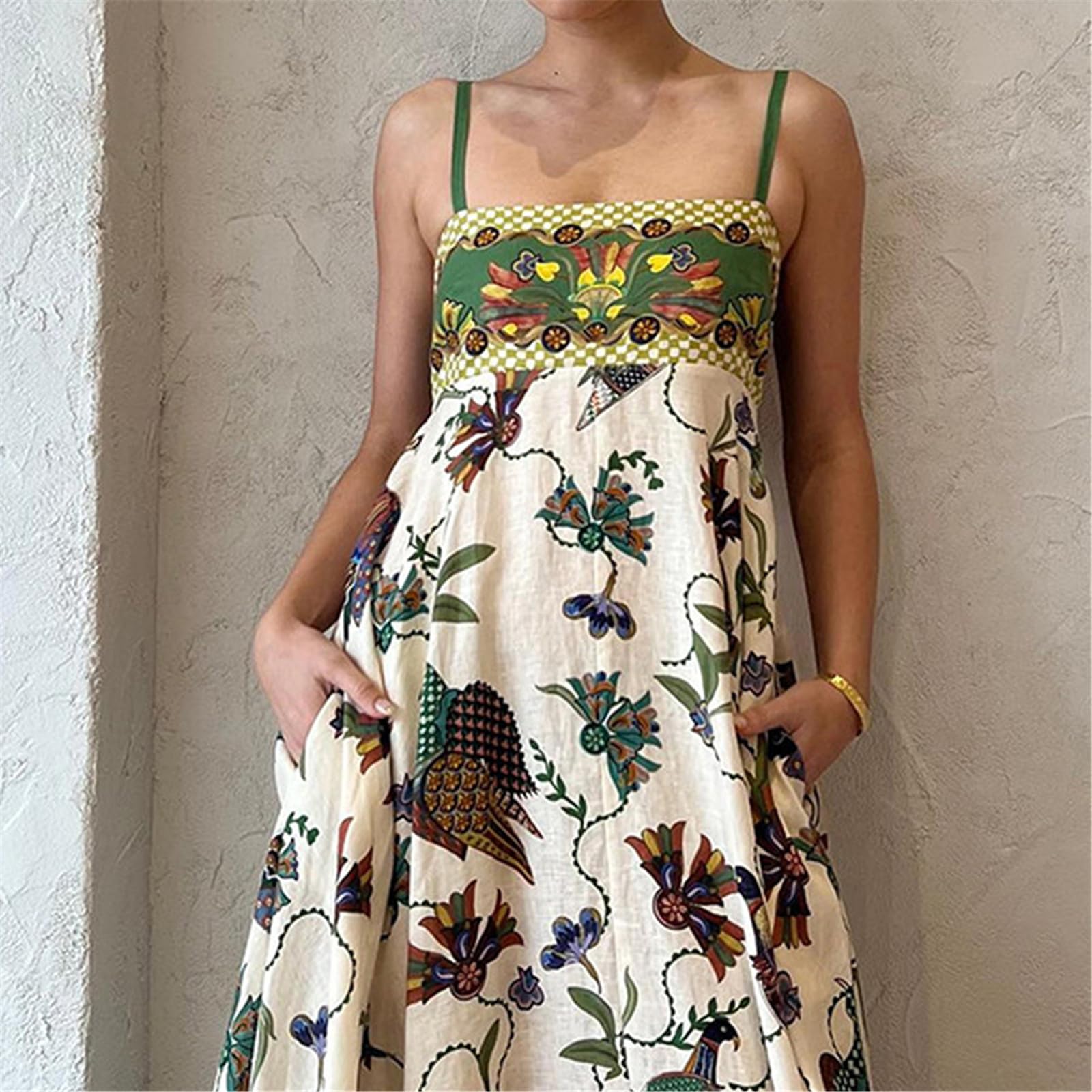 Women Boho Beach Spaghetti Strap Flowy Dress 