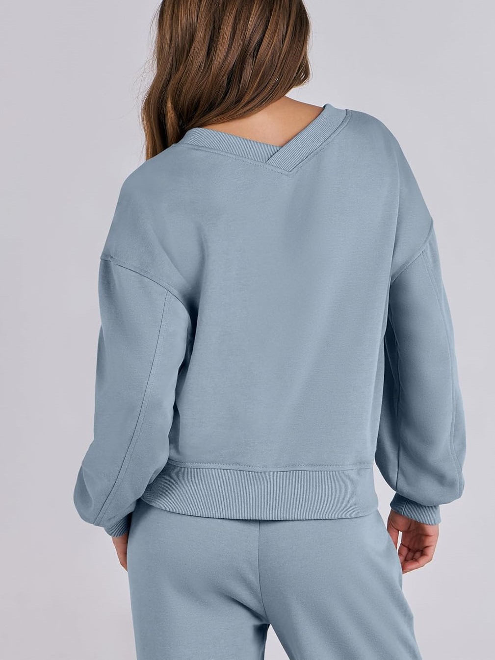 Women's V Neck Sweatshirts Wide Leg Jogger Sweatpants Lounge Sets