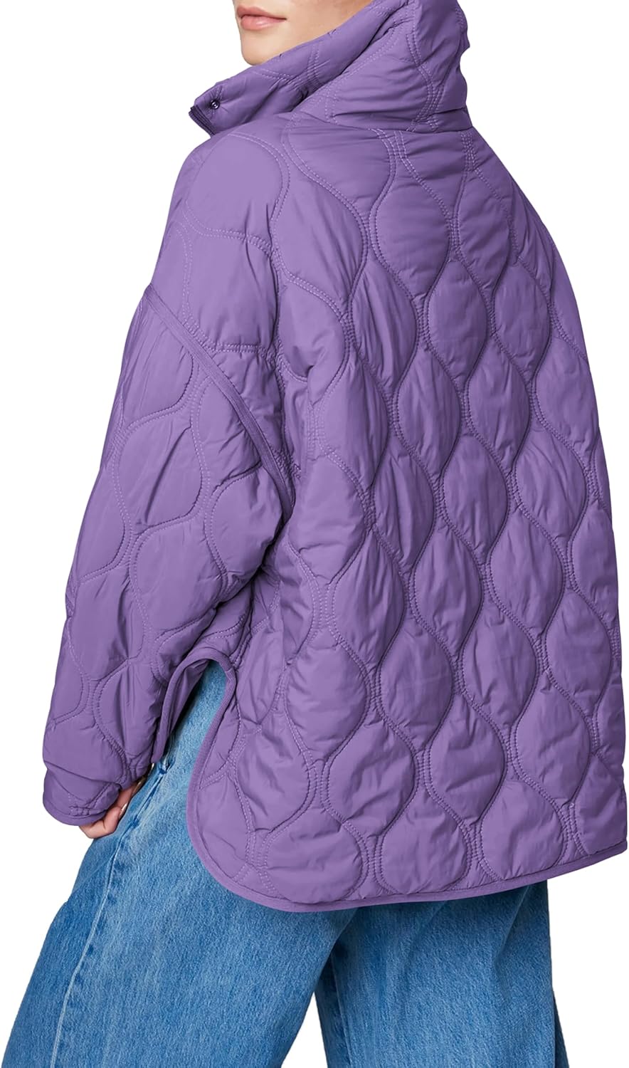 Women's Quilted Lightweight Puffer Jacket Long Sleeve Half Zip Up Coat with Pocket