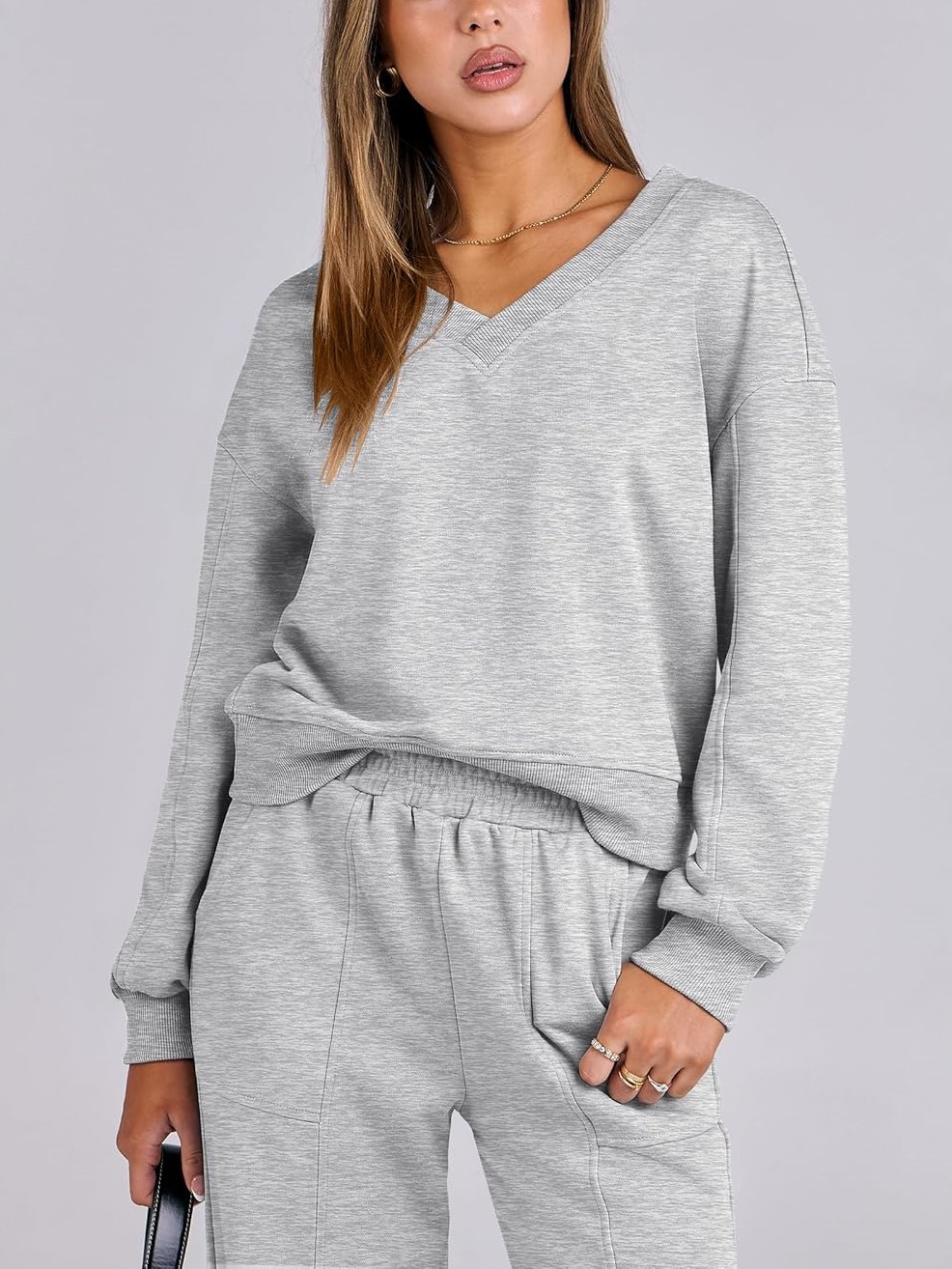 Women's V Neck Sweatshirts Wide Leg Jogger Sweatpants Lounge Sets
