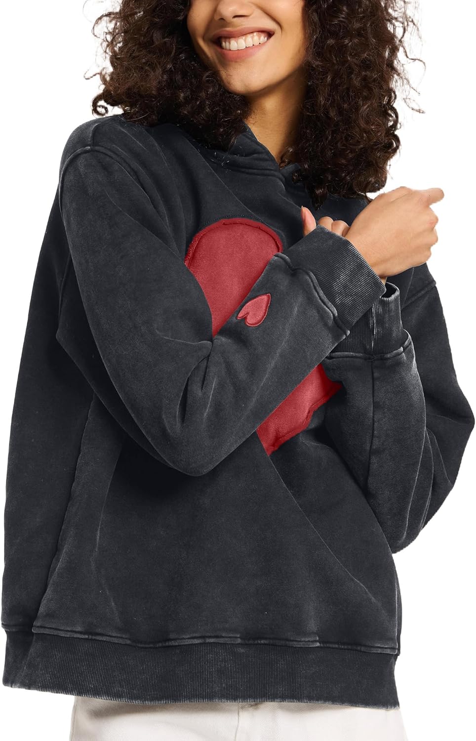 Women's Oversized Heart Patch Couples Hooded Sweatshirts