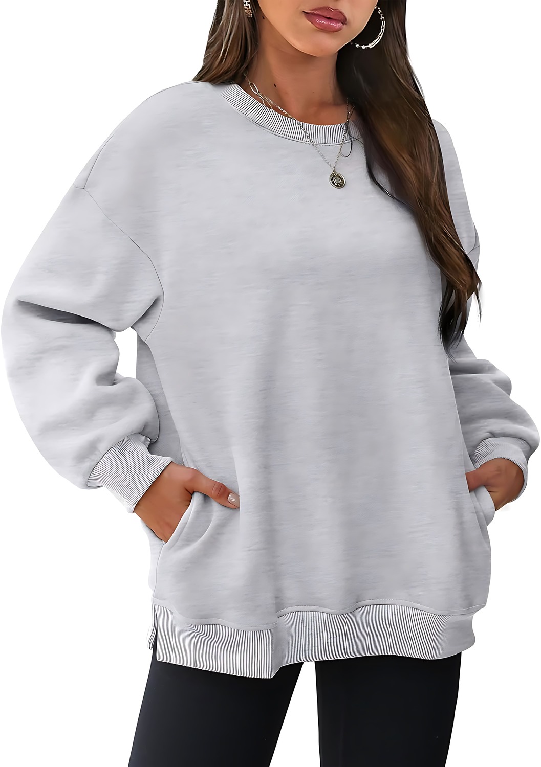 Women's Oversized Crewneck Pullover Sweatshirts with Pocket