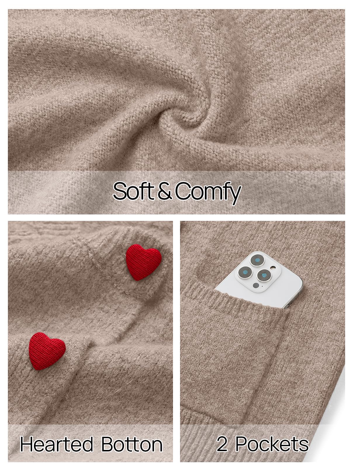 Women's Chunky Knit Cute Heart Button Cardigan Sweater