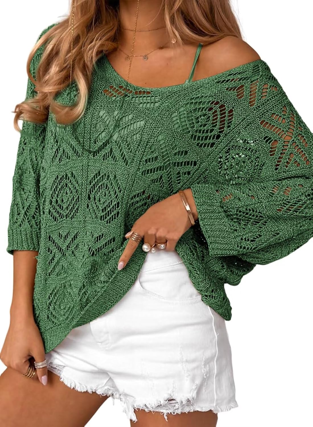 Women's 2025 Spring Summer Crochet Hollow Out Pullover Off Shoulder Top(BUY 2 FREE SHIPPING)