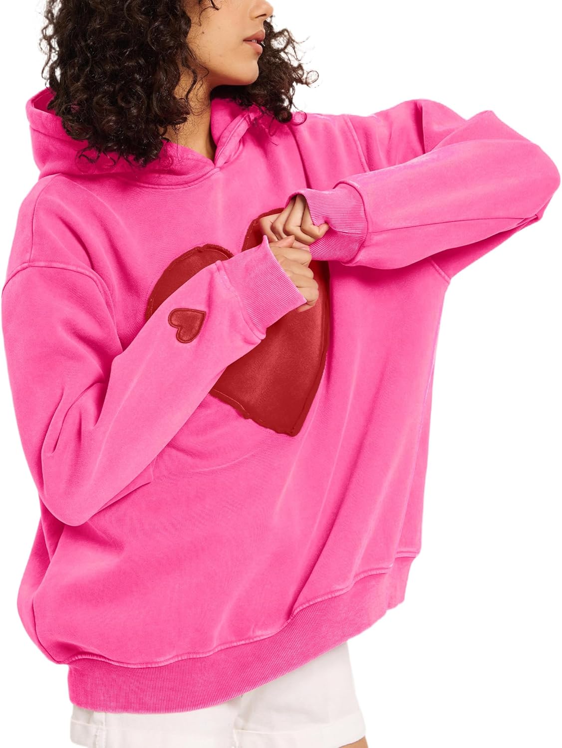 Women's Oversized Heart Patch Couples Hooded Sweatshirts