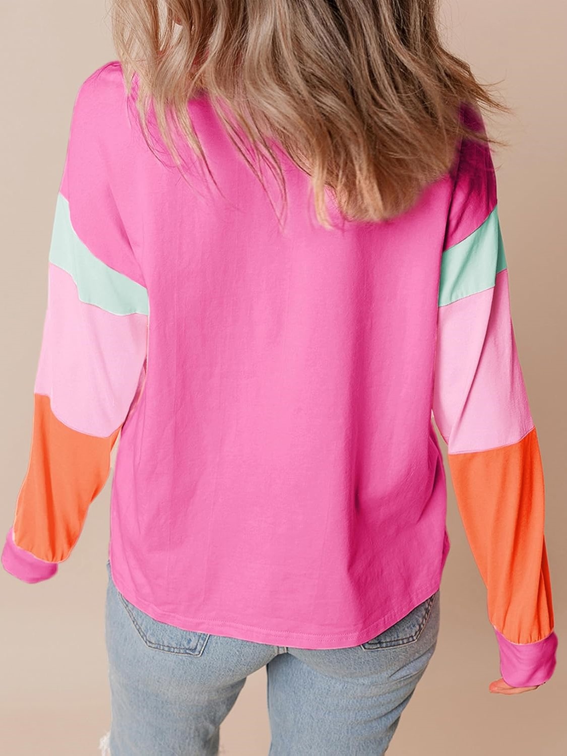 Women's Casual Color Block Sleeve Loose Fit Top