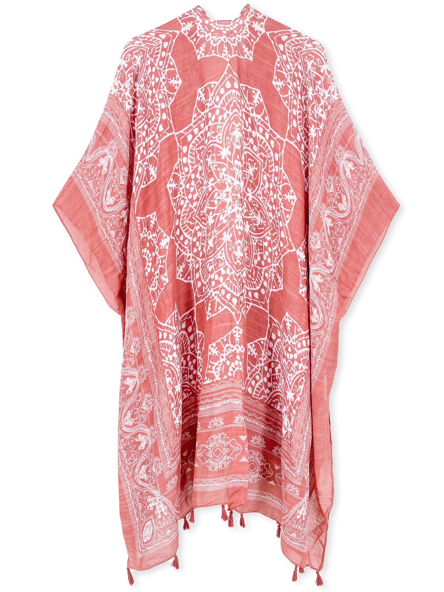 Women's Printed Slits Tassel Cardigan Kimonos Swimsuit Cover-Up