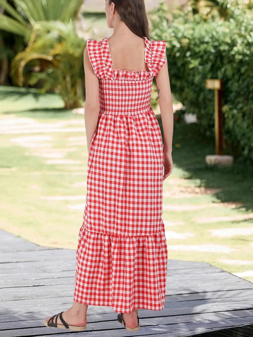 HOT SALE Women's Retro Plaid Spaghetti Strap Smocked Dress