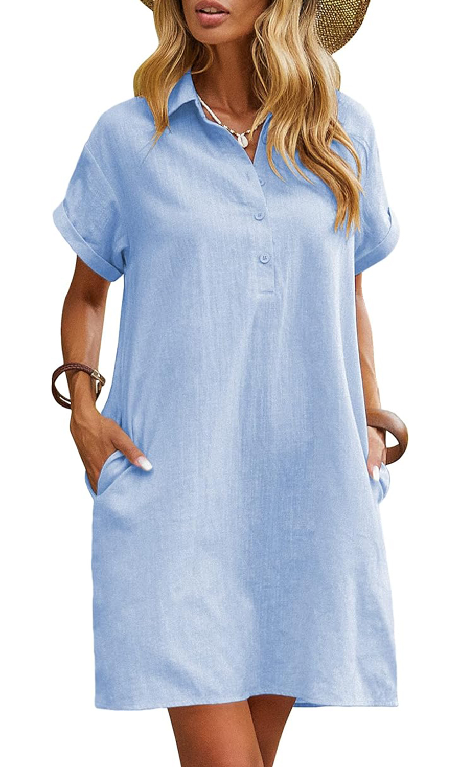 Women's Casual Short Sleeve Linen Dress With Pockets(Buy 2 Free Shipping)