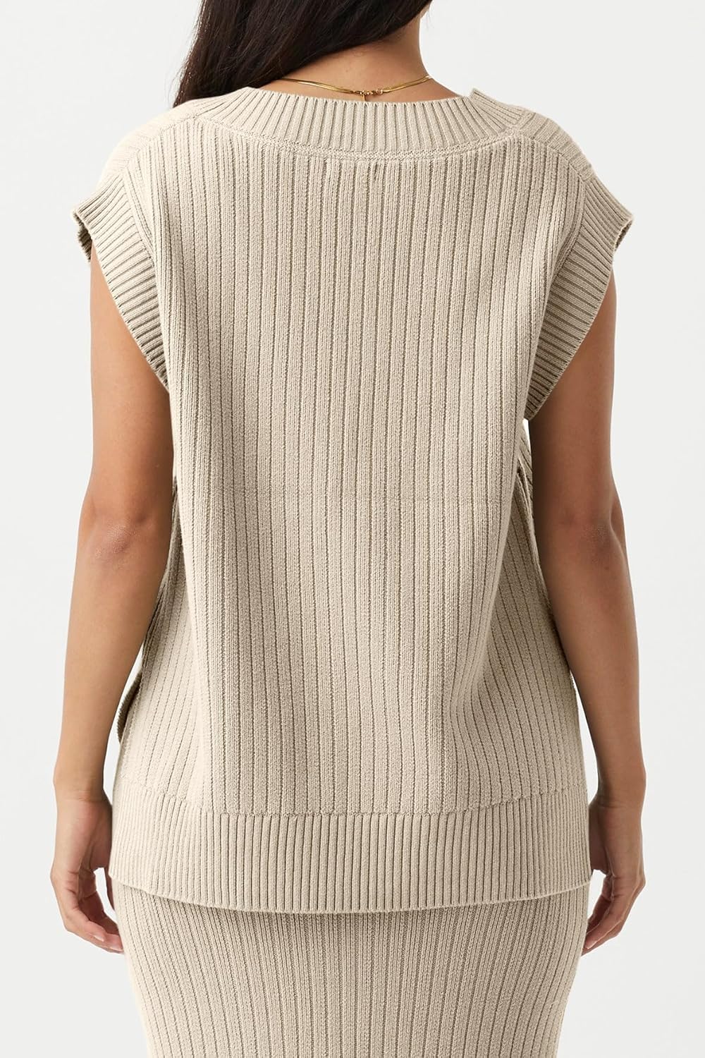 Womens V Neck Sweater Vest Oversized Ribbed Knit Sleeveless