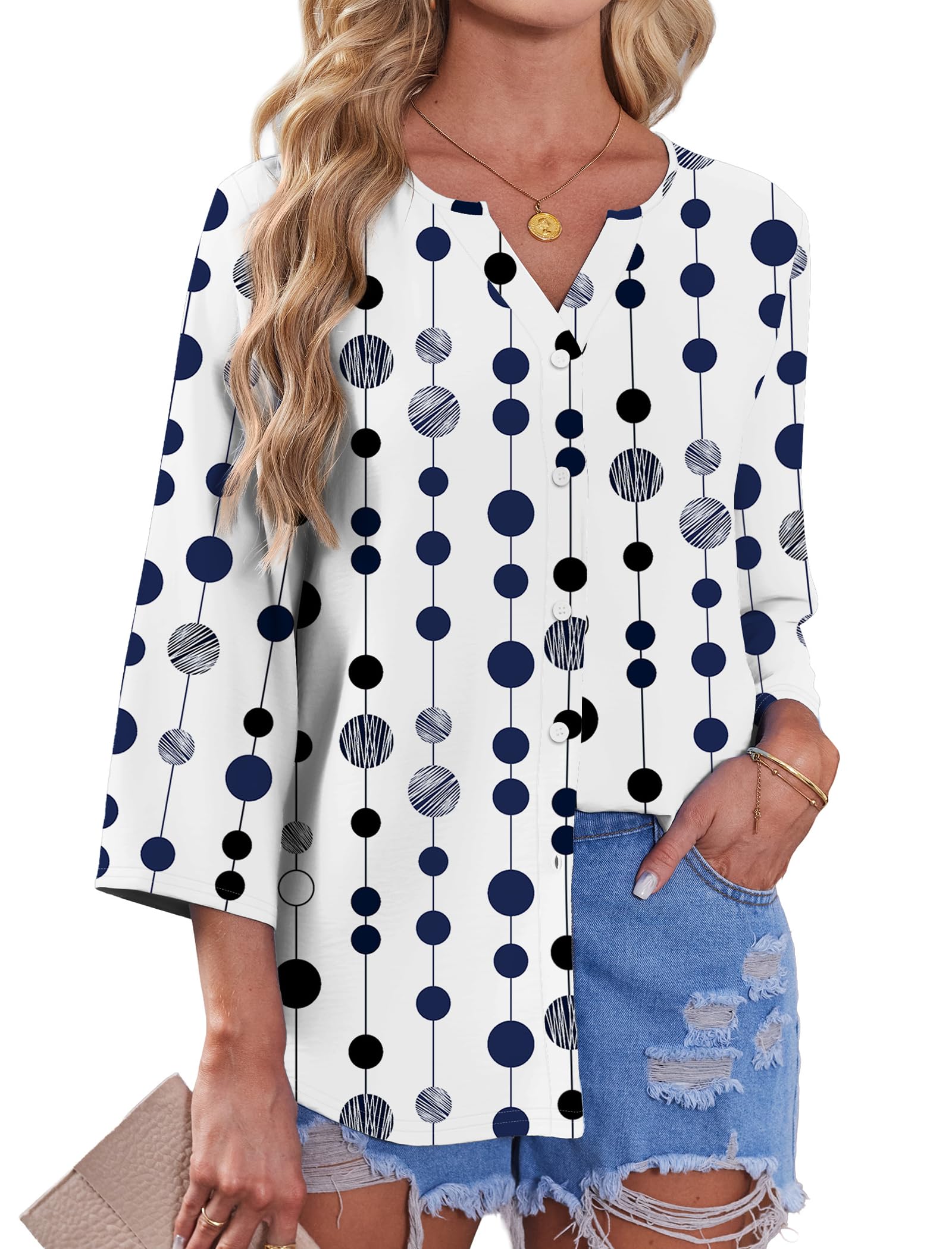 Women's Cotton 3/4 Sleeve Button Down Gingham Shirts