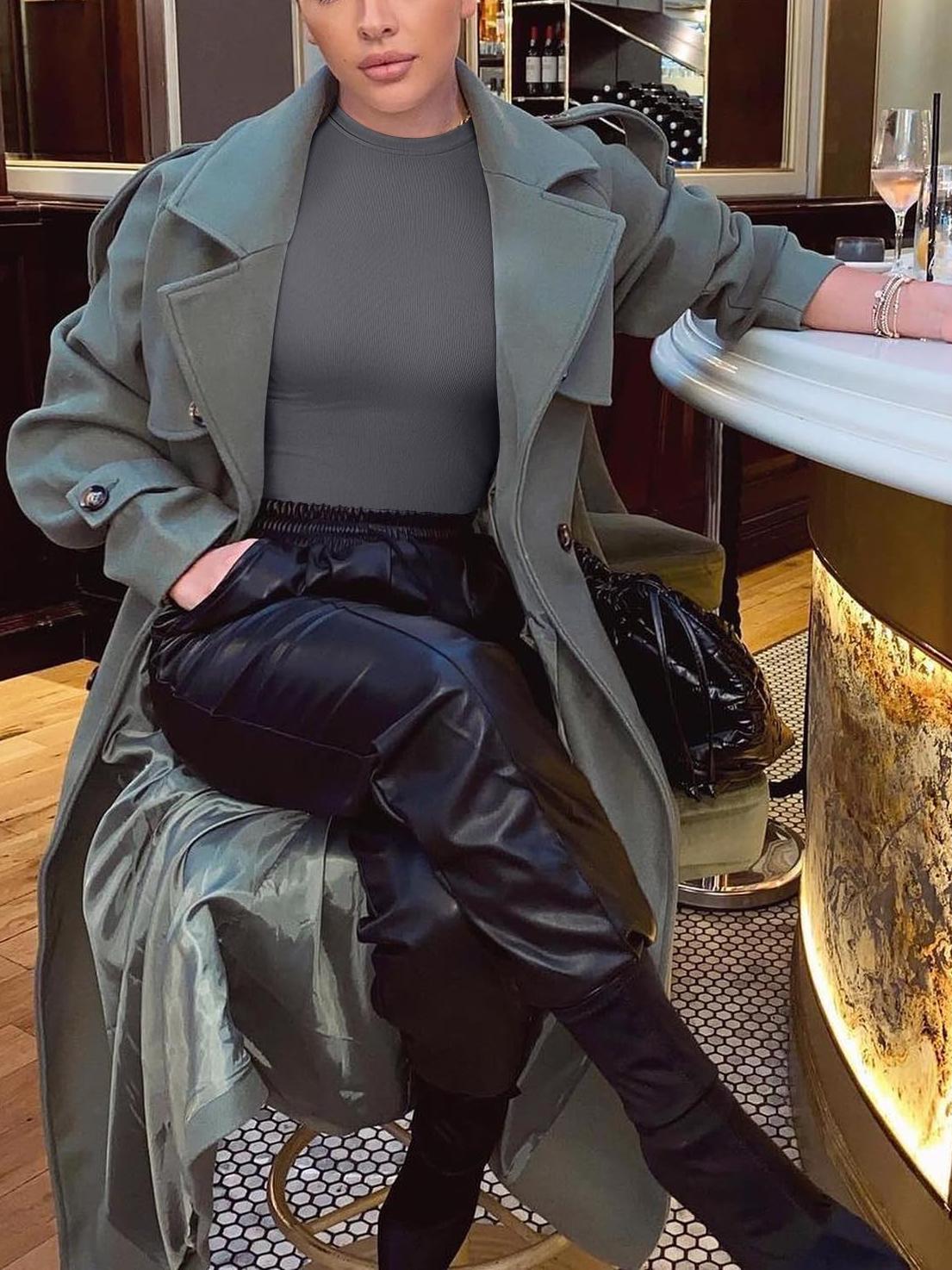 Womens Long Sleeve  Crew Neck Stretch Fitted Tee Shirts Tops