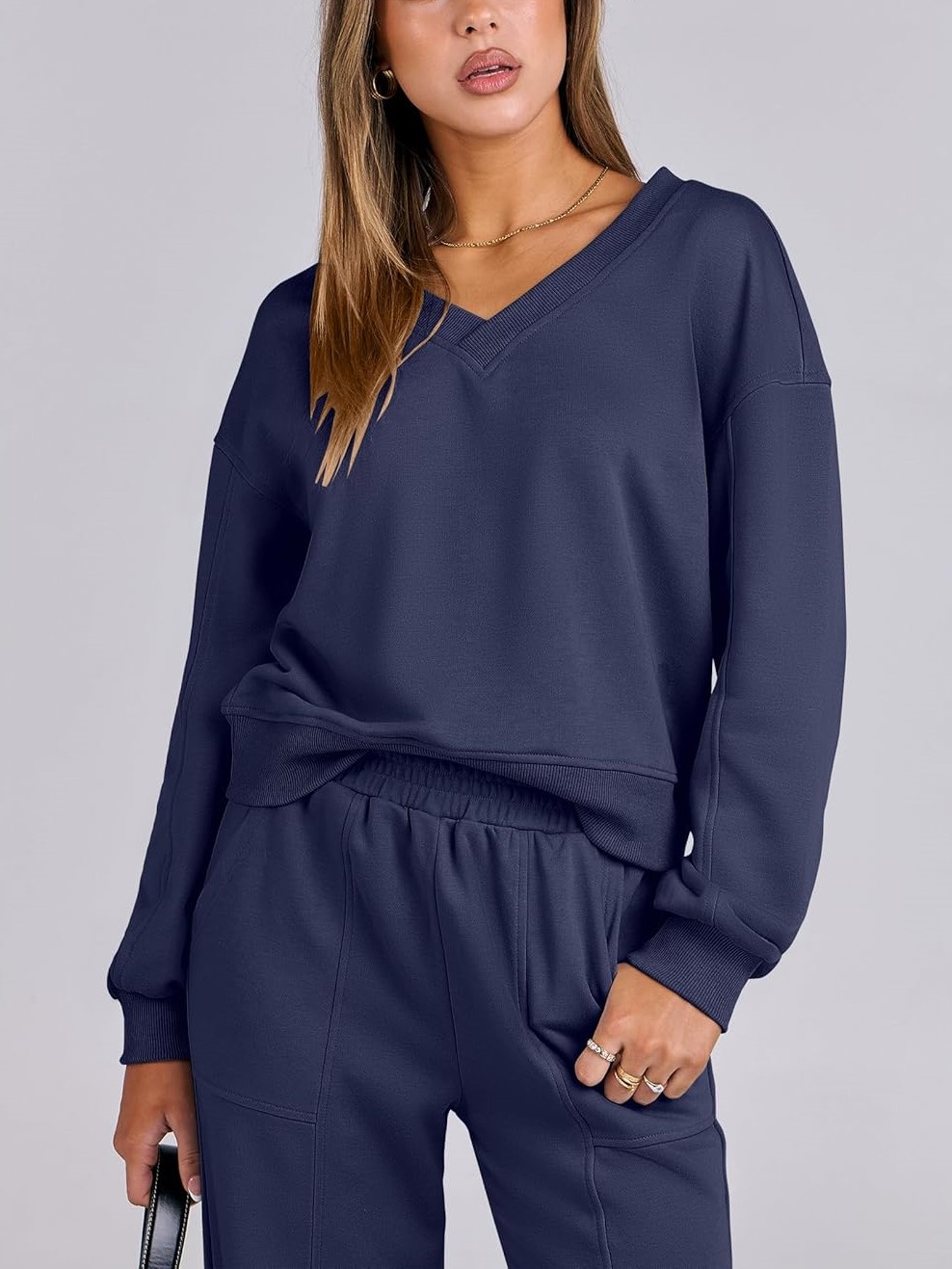 Women's V Neck Sweatshirts Wide Leg Jogger Sweatpants Lounge Sets