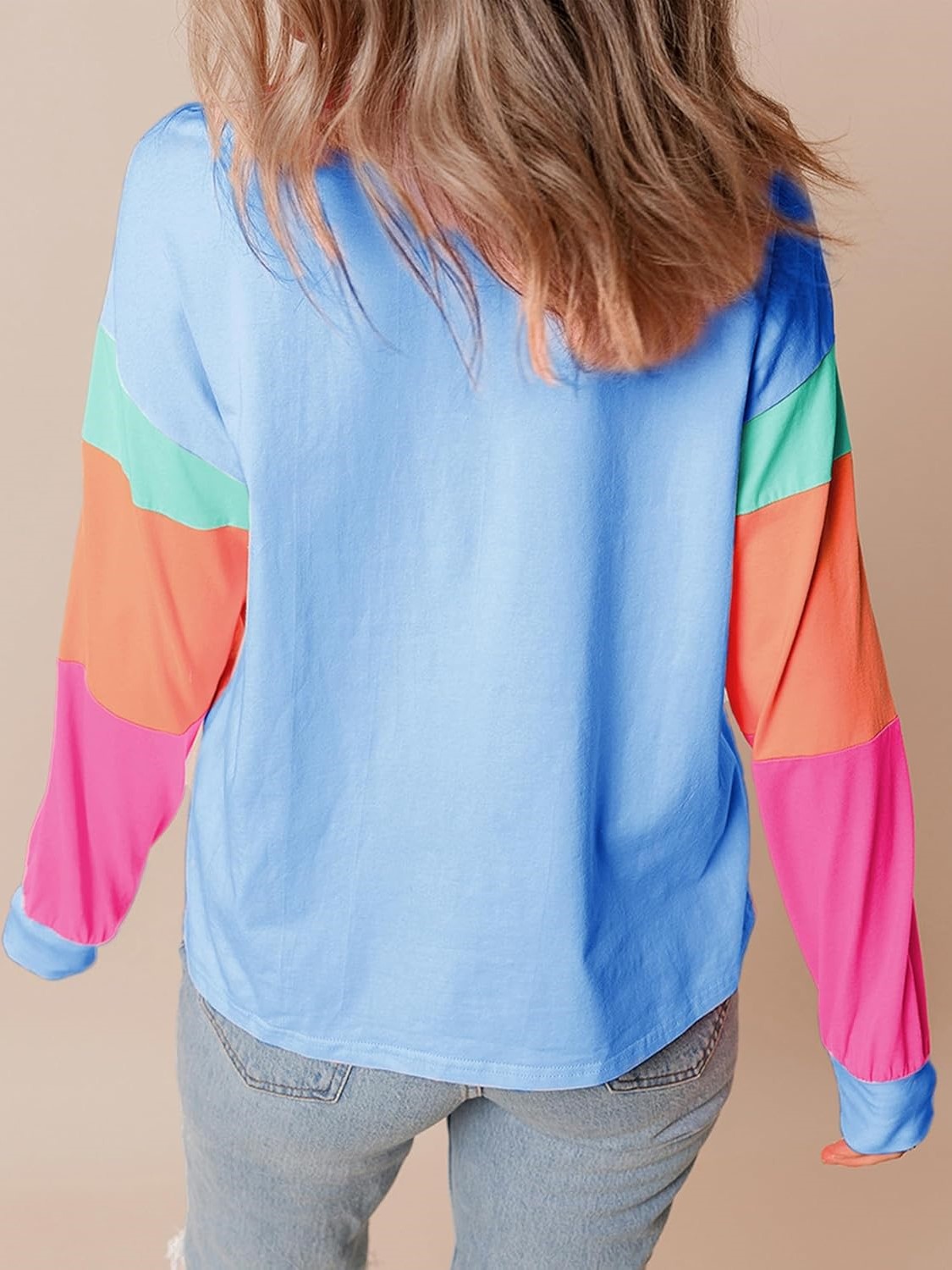 Women's Casual Color Block Sleeve Loose Fit Top