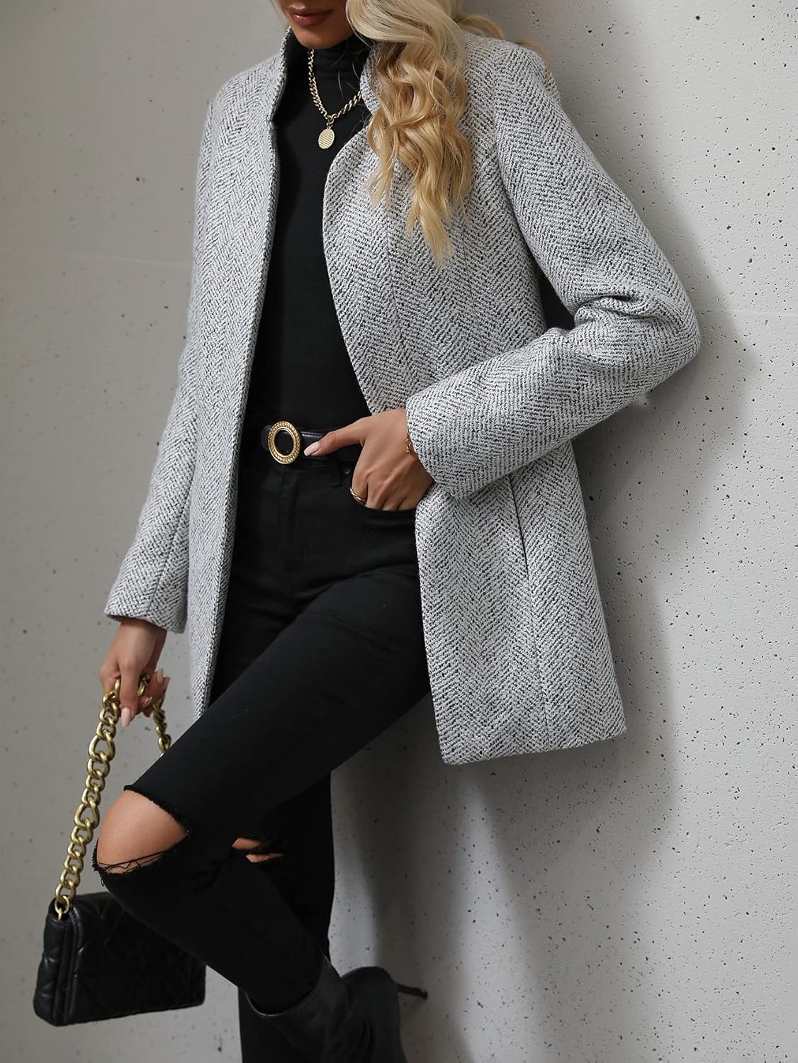 Women's Notch Lapel Slim Fit Overcoat Long Sleeve Blazer Jacket