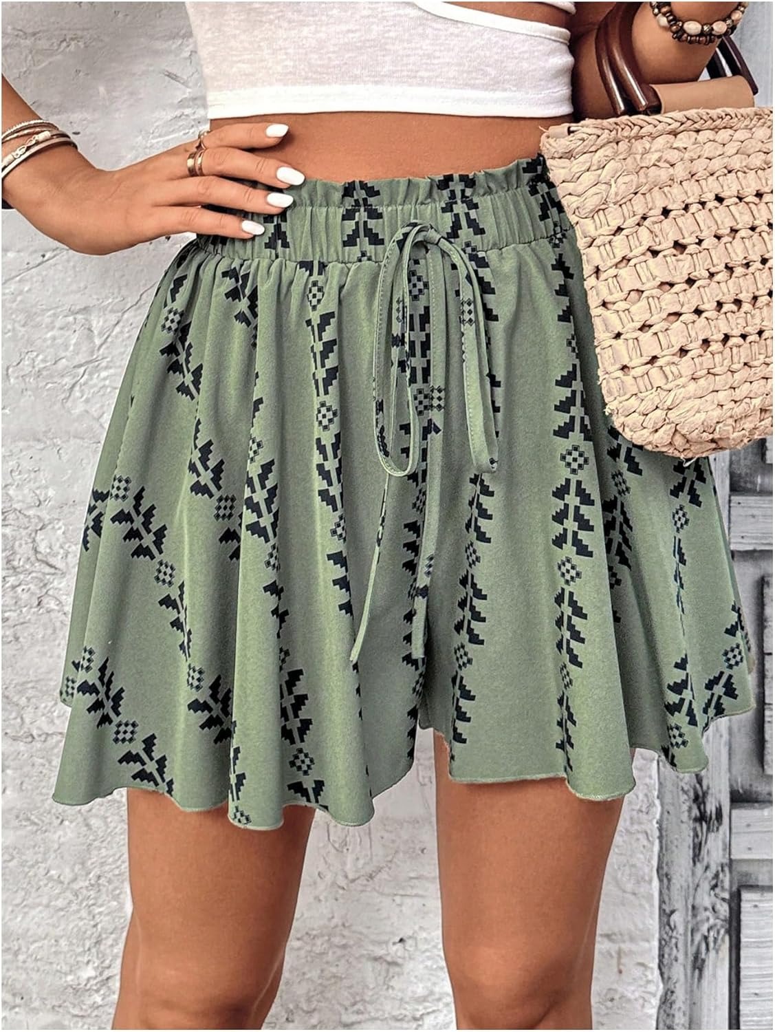 Women's All Over Print Front Knot High Waist Flowy Shorts