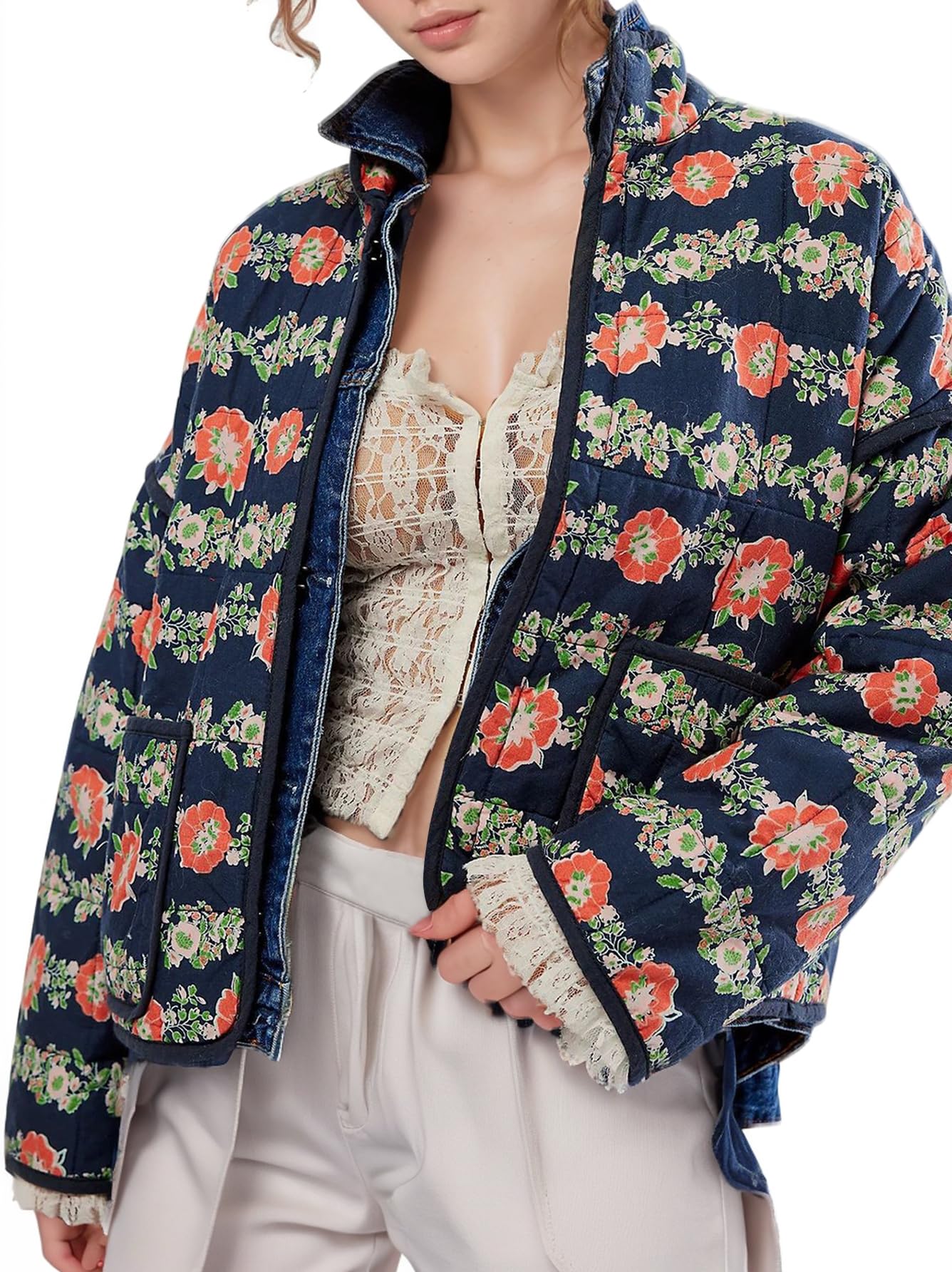 Women's  Floral Print Quilted Puffer Jackets 