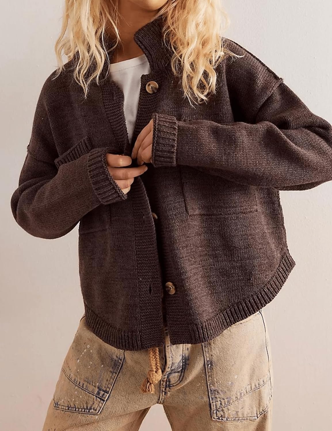 Fall Button Down Knit Casual Loose Cardigan Coat