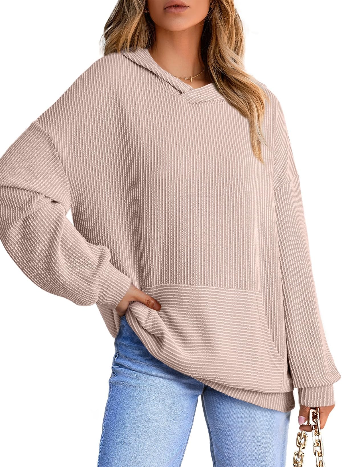 Ribbed Knit Pullover Hoodie (Buy 2 Free Shipping)
