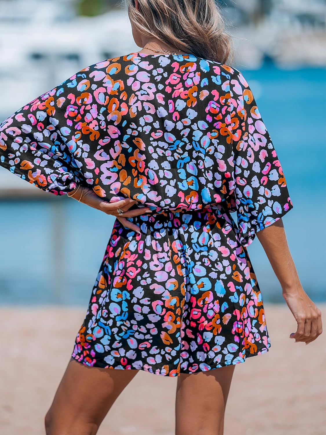 Women's Lace Up Leopard Print Romper Short Sleeves Jumpsuits