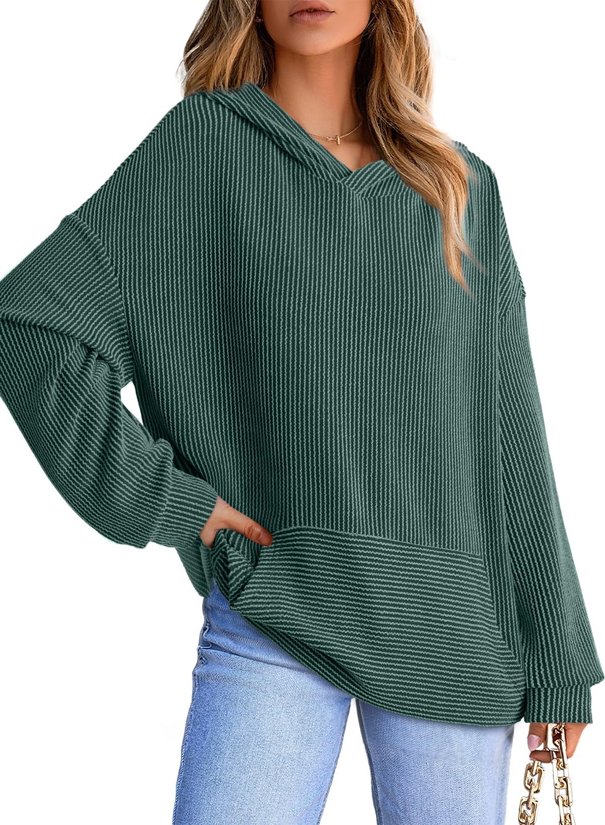 Ribbed Knit Pullover Hoodie (Buy 2 Free Shipping)