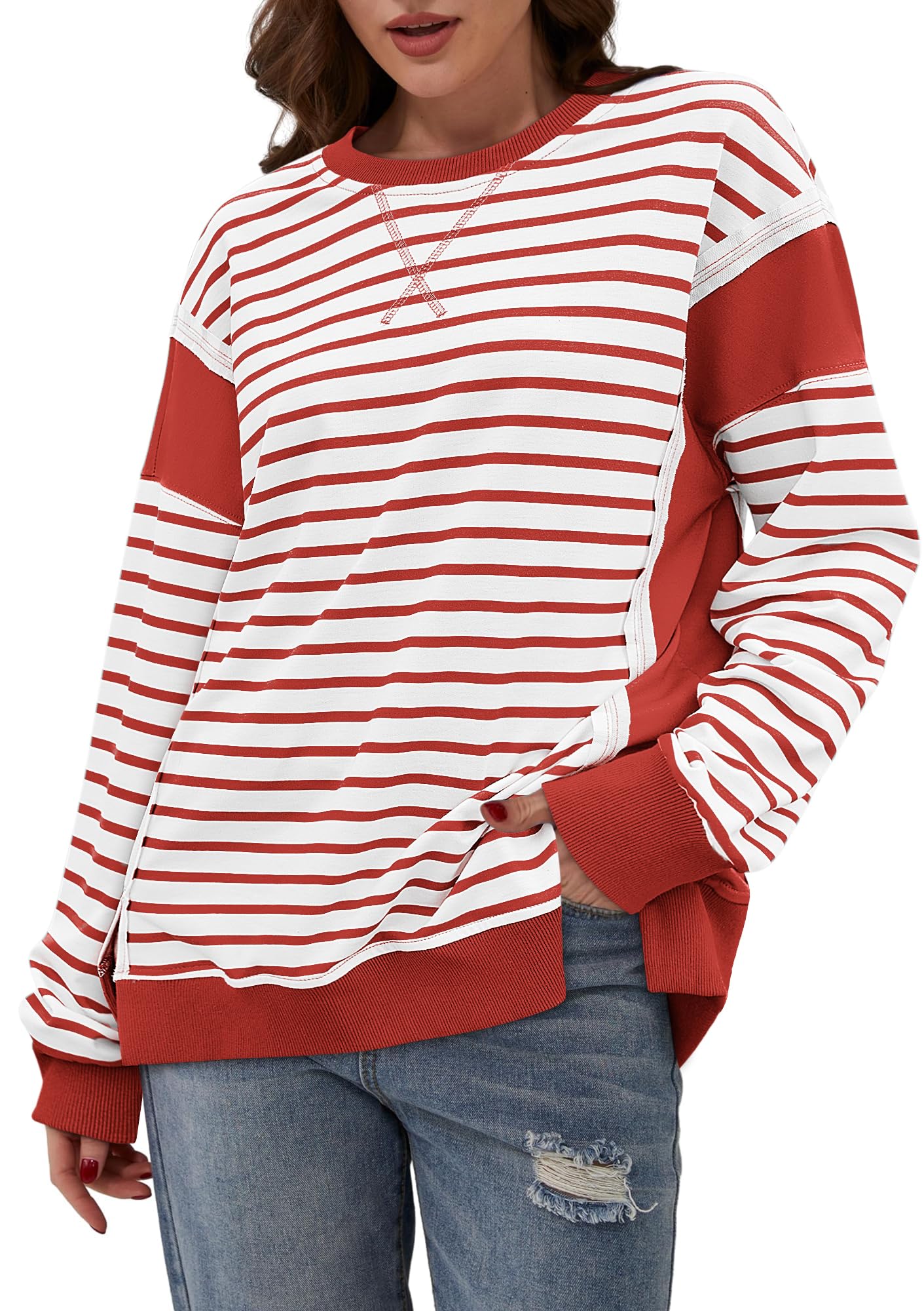 2024 Striped Color Block Oversized Sweatshirt(Buy 2 Free Shipping)