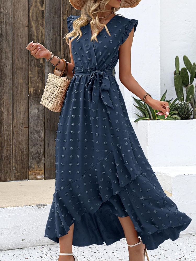 Women Swiss Dot Boho Flowy Ruffle Long Maxi Cocktail Dress