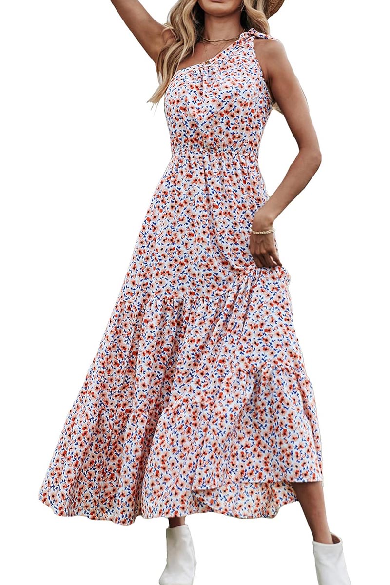 Women's Floral Knotted Off-Shoulder Ruffled Flowing Dress(BUY 2 FREE SHIPPING)