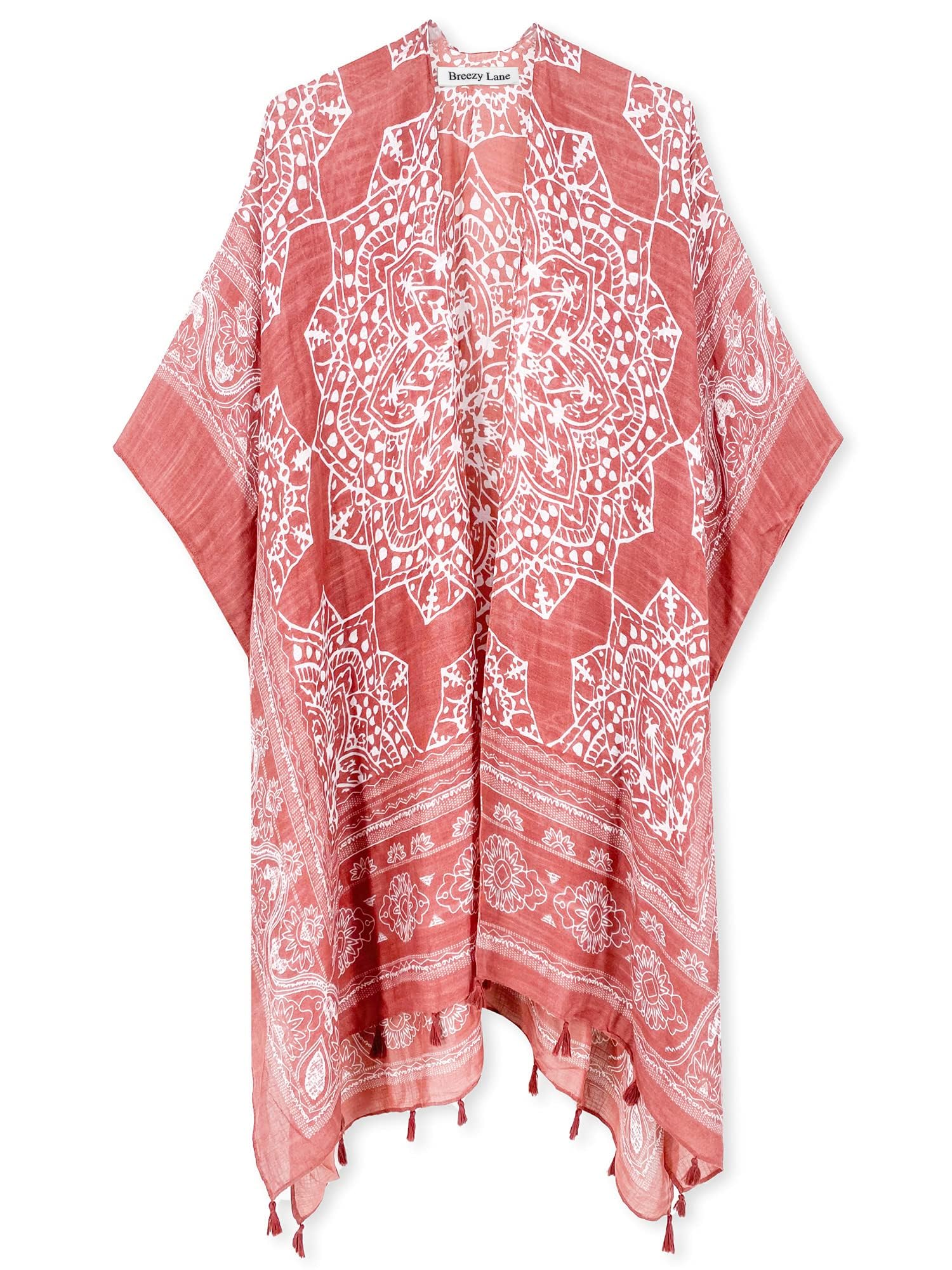 Women's Printed Slits Tassel Cardigan Kimonos Swimsuit Cover-Up