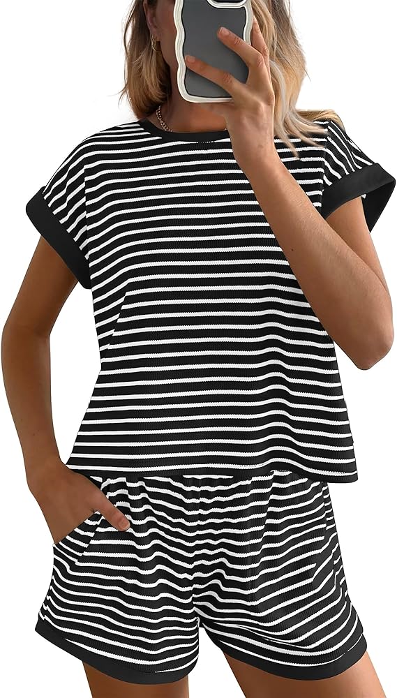 Womens Striped Knit Sets 2 Piece Outfits