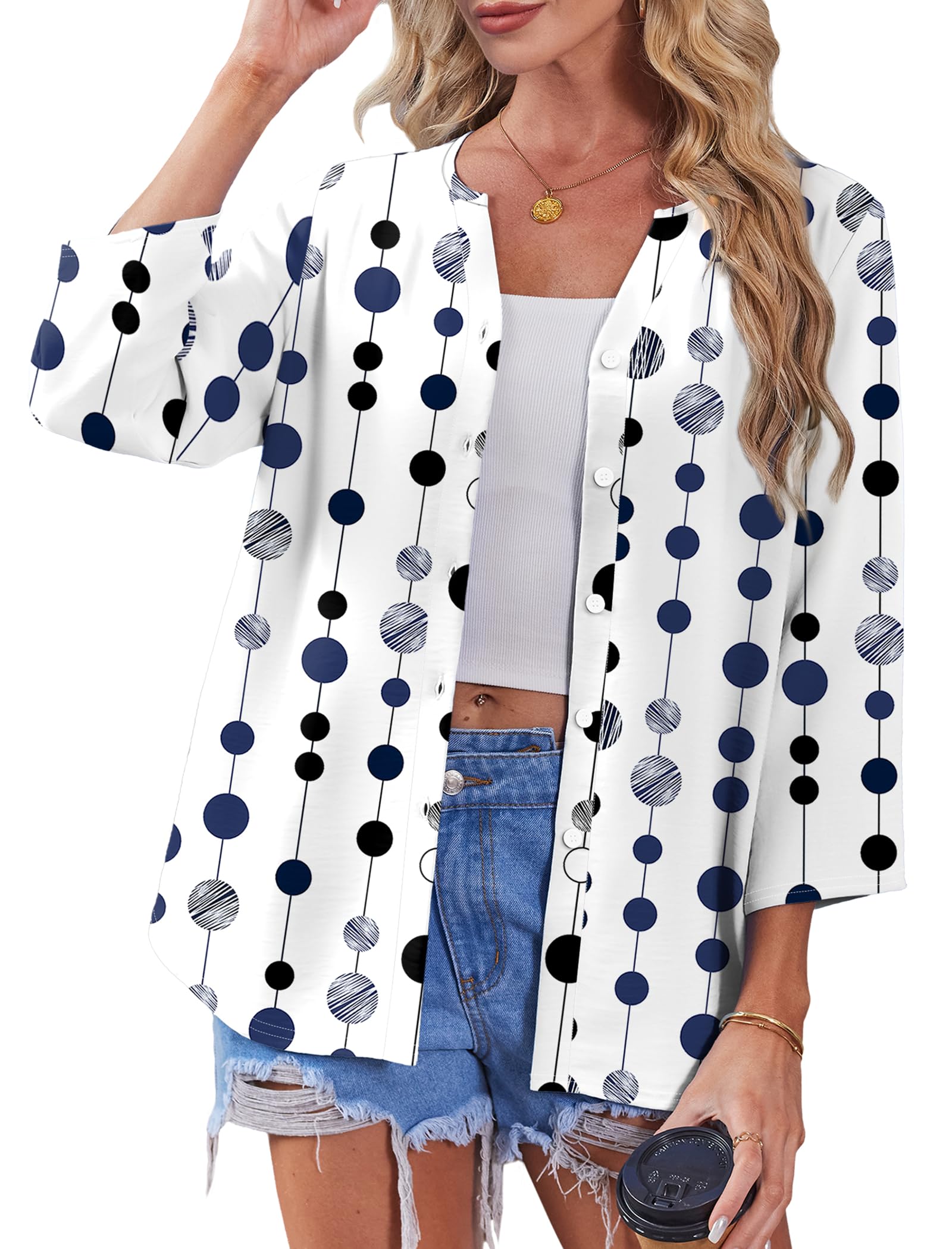 Women's Cotton 3/4 Sleeve Button Down Gingham Shirts