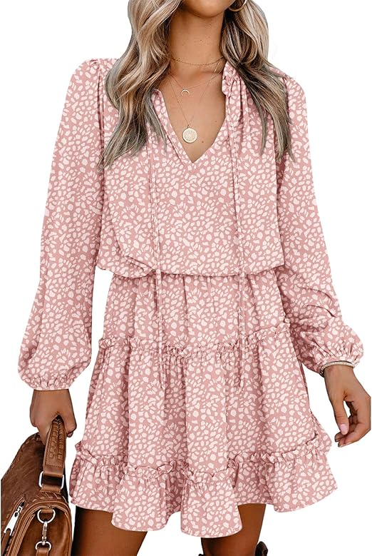 Women's Tie Neck High Waist Layered Ruffle Waist Mini Dress(BUY 2 FREE SHIPPING)