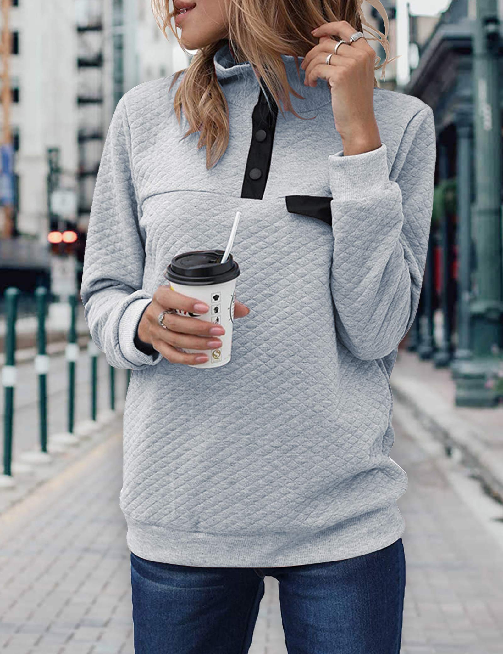 Women Fashion Quilted Pattern Lightweight Zipper Long Sleeve Plain Casual Ladies Sweatshirts