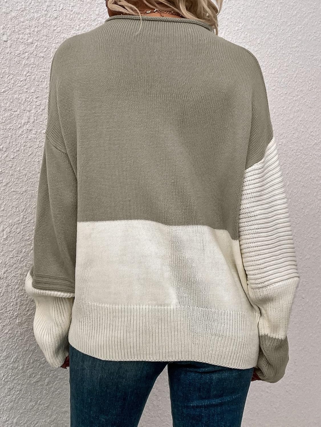 Women's off-shoulder loose color block sweater
