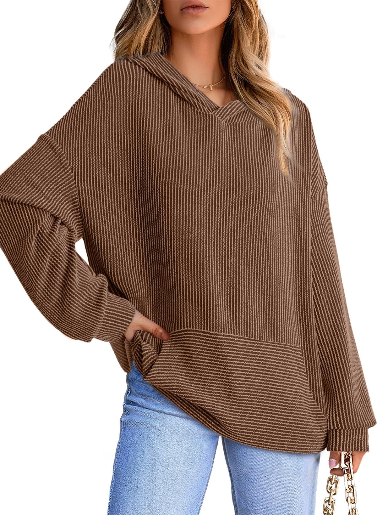 Ribbed Knit Pullover Hoodie (Buy 2 Free Shipping)