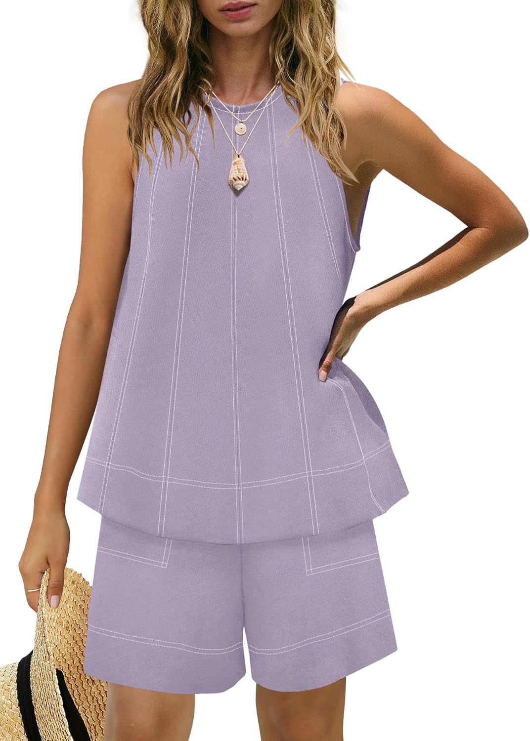HOT SALE Women's Stitching Sleeveless Tank Top and Shorts Sets