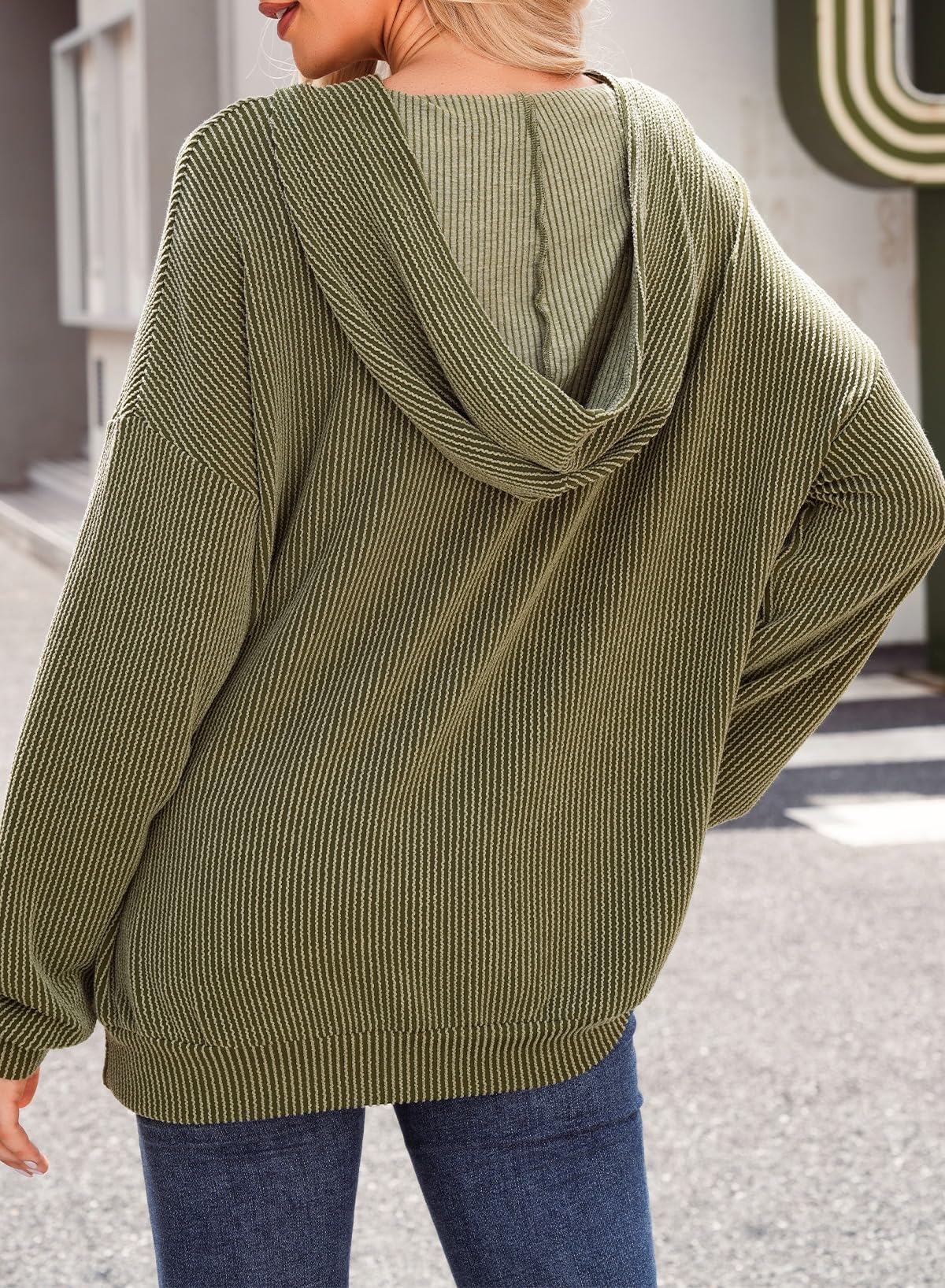Ribbed Knit Pullover Hoodie (Buy 2 Free Shipping)