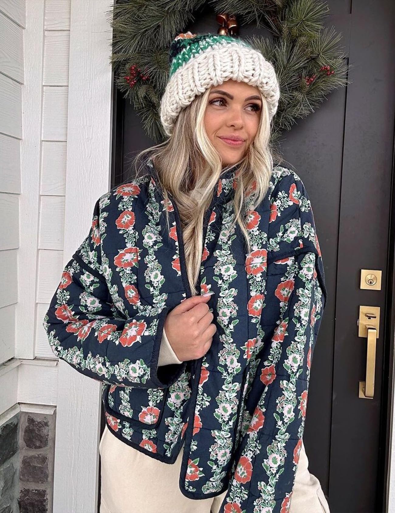 Women's  Floral Print Quilted Puffer Jackets 