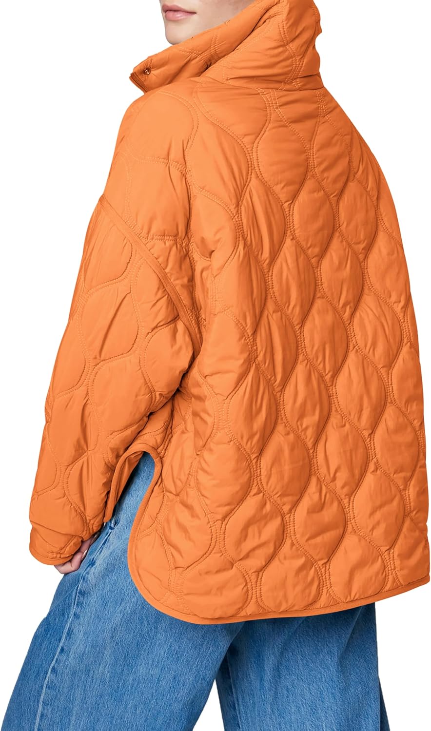 Women's Quilted Lightweight Puffer Jacket Long Sleeve Half Zip Up Coat with Pocket
